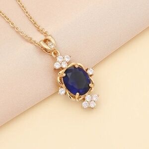 **AELLA* Gold x Dk. Blue Fashion Zircon Rhinestone Necklace